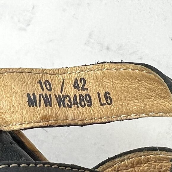 Born Womens Sz 10M Wedge Cork Heel Sandals Leather Black Casual Slip On Open Toe - Picture 10 of 12